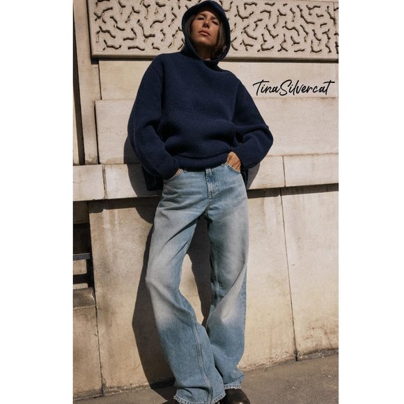 BLOGGER'S FAVE Zara Wool Blend Hoodie Sweater Blue NWT